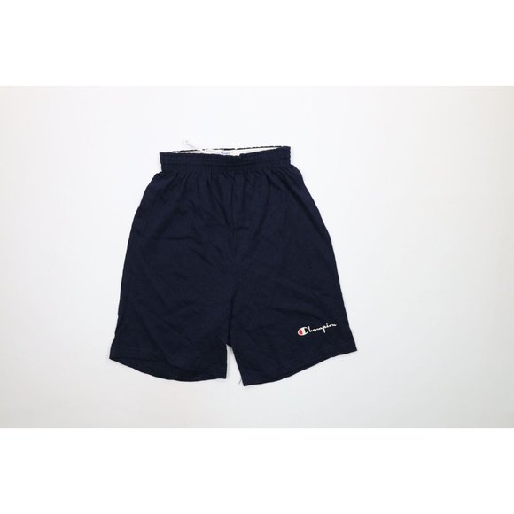 NOS Vintage 80s Champion Mens Medium Spell Out Above Knee Shorts Navy Blue USA - Picture 1 of 9